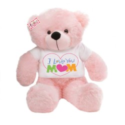 2 feet pink teddy bear wearing I Love You Mom T-shirt